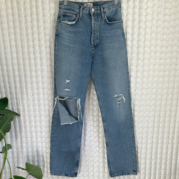 Agolde Denim Straight Leg High Waisted Distressed Jeans 25 Organic Cotton - Picture 4 of 17